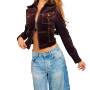 Dark Brown Corduroy Double Zip Jacket (XS)