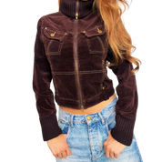 Dark Brown Corduroy Double Zip Jacket (XS)