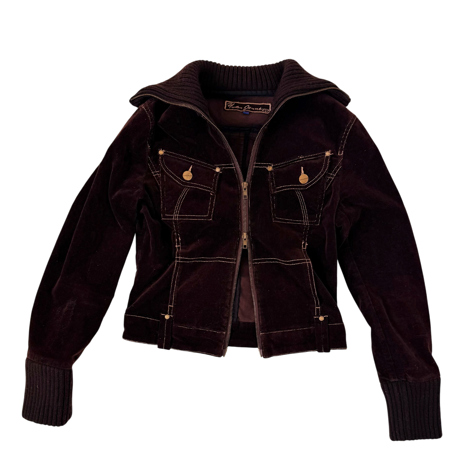 Dark Brown Corduroy Double Zip Jacket (XS)
