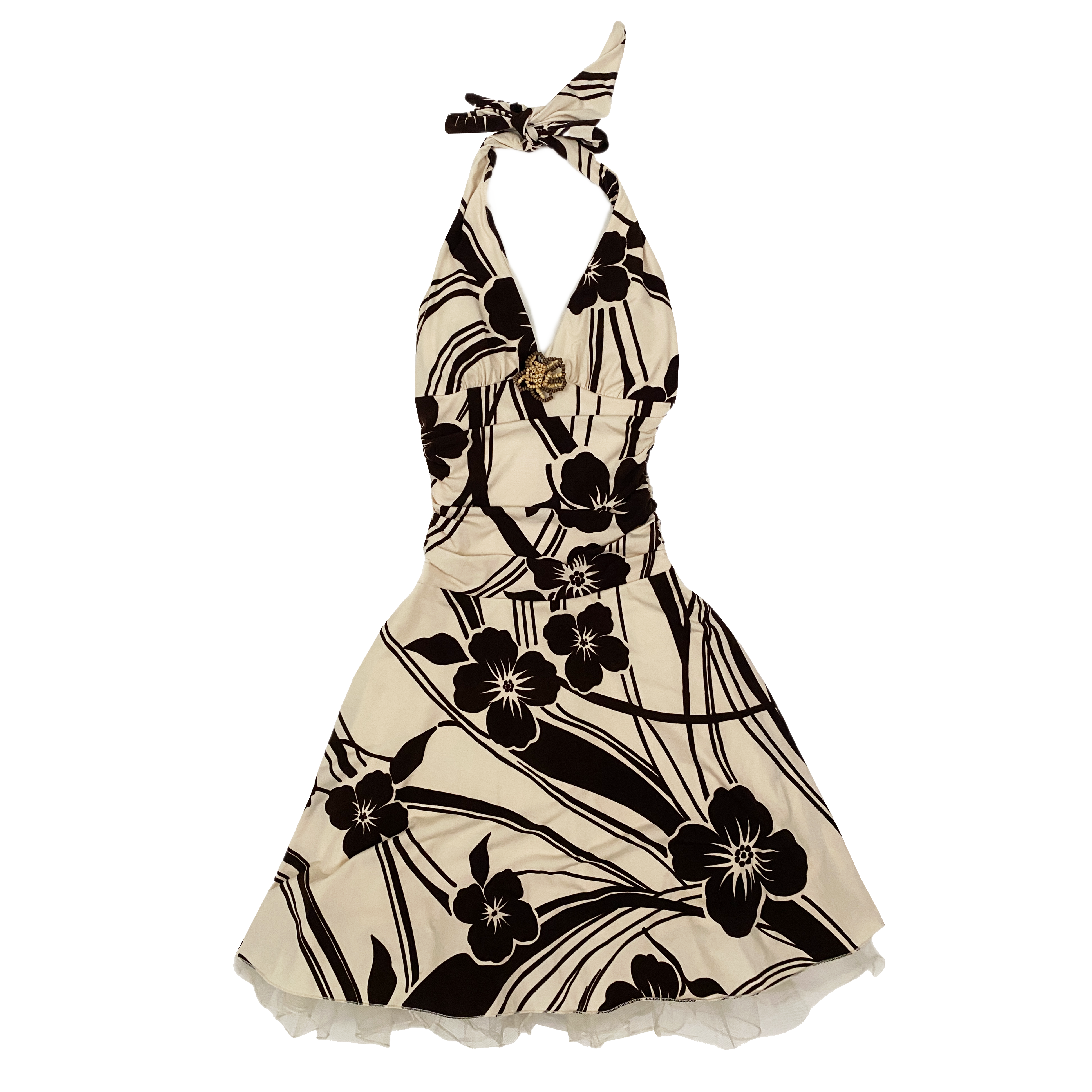 Y2K Slinky Floral Halter Dress (S)