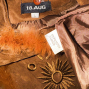 Celestial Embroidered Velvet Genuine Fur Trim Coat (L)