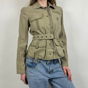 2000s Khaki Green Military Belted Jacket (S/M)