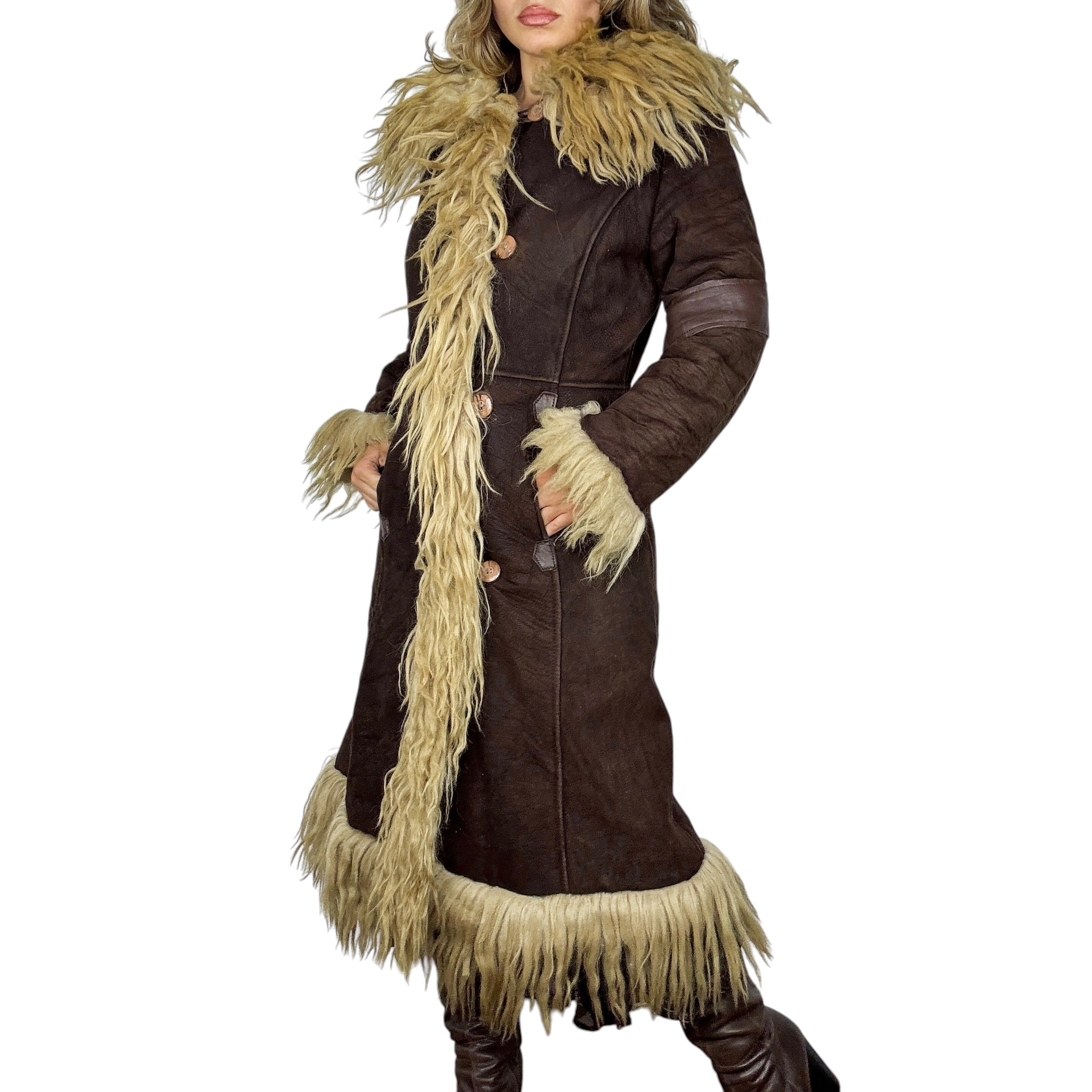 1970s Genuine Suede & Shearling Fur Trim Penny Lane Coat (L)