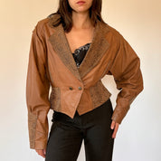 80s Cognac & Leopard Leather Jacket (M)