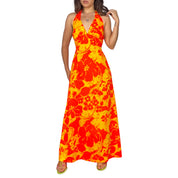 70s Hawaiian Halter Maxi Dress (M)