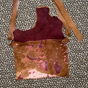 Brown & Burgundy Raw Leather Cowhide Satchel Bag