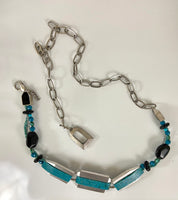 BLUE AND SILVER PLATE CHUNKY TURQUOISE belt