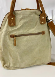 Myra Bag Upcycled Gerster Shoulder Bag Leather Canvas Accents Crossbody Strap