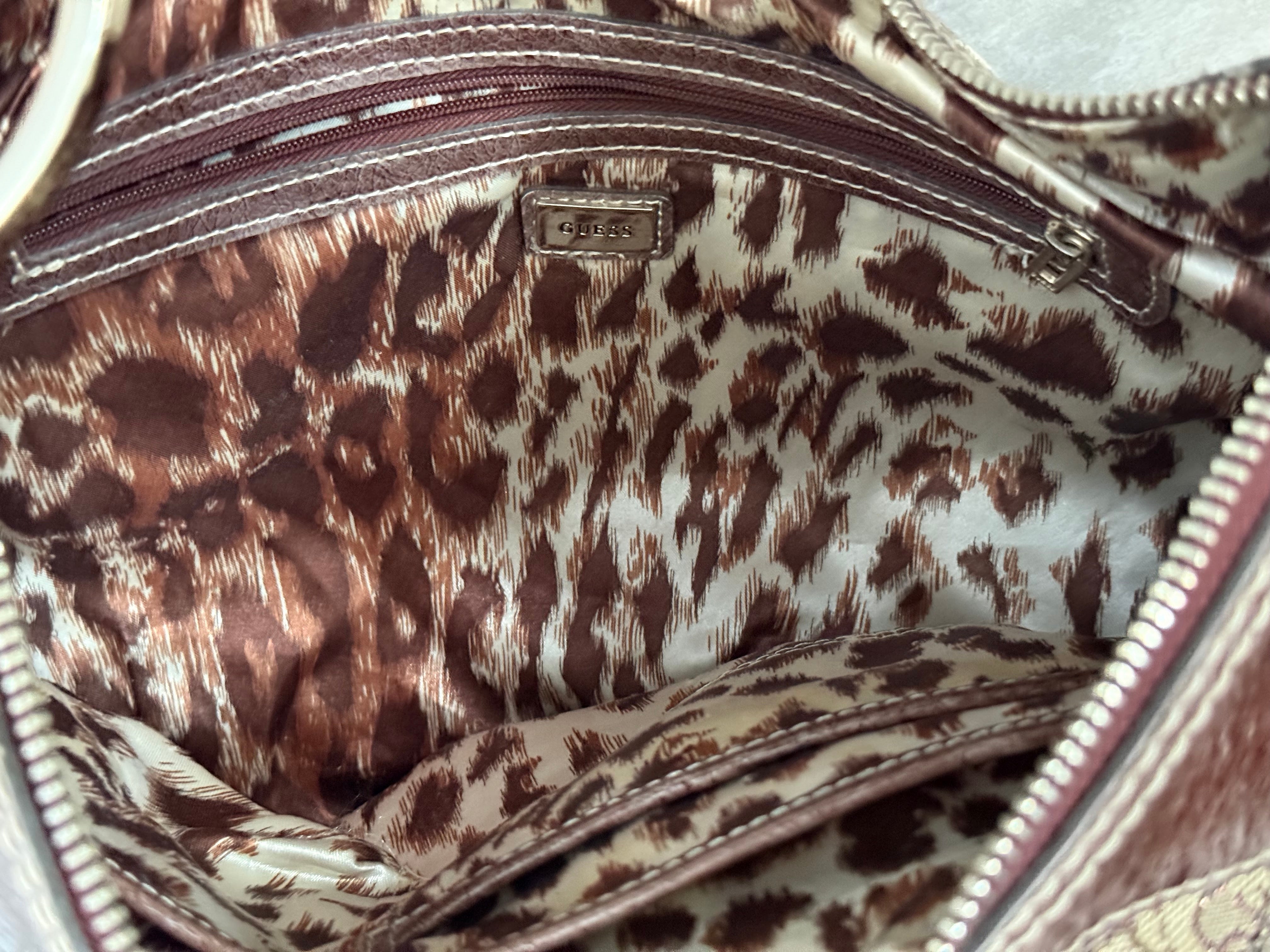 VTG GUESS Brown Tan Monogram Shoulder Bag Studded Faux Croc