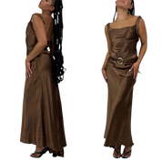 2000s Brown Satin Belted Gown (M)