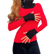 French Vintage Red & Black Turtleneck Top (S)