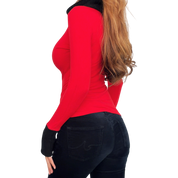 French Vintage Red & Black Turtleneck Top (S)