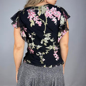 Floral Beaded Silk Ruffle Top (S)