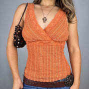 Y2K Orange Lace Surplice Top (M)