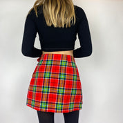 1970s Red Plaid Mini Skirt (XS)