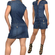 Y2K Denim Cargo Mini Dress (M)