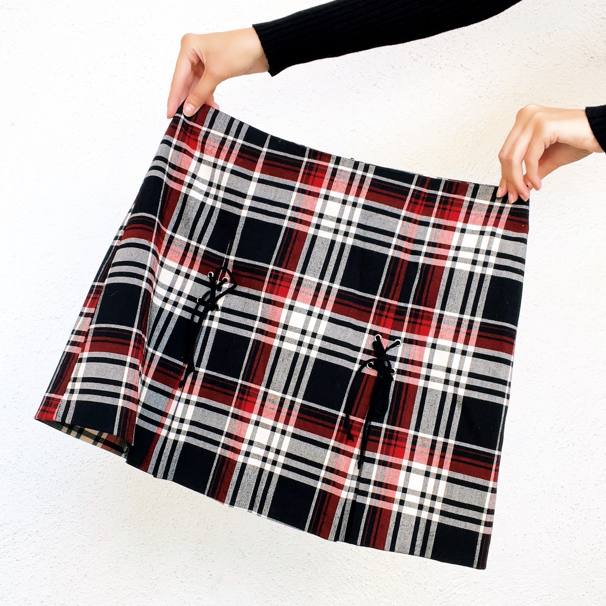 Vintage Plaid Lace Up Mini Skirt (S/M)
