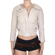 Y2K Cream Leather Cropped Jacket (XS)