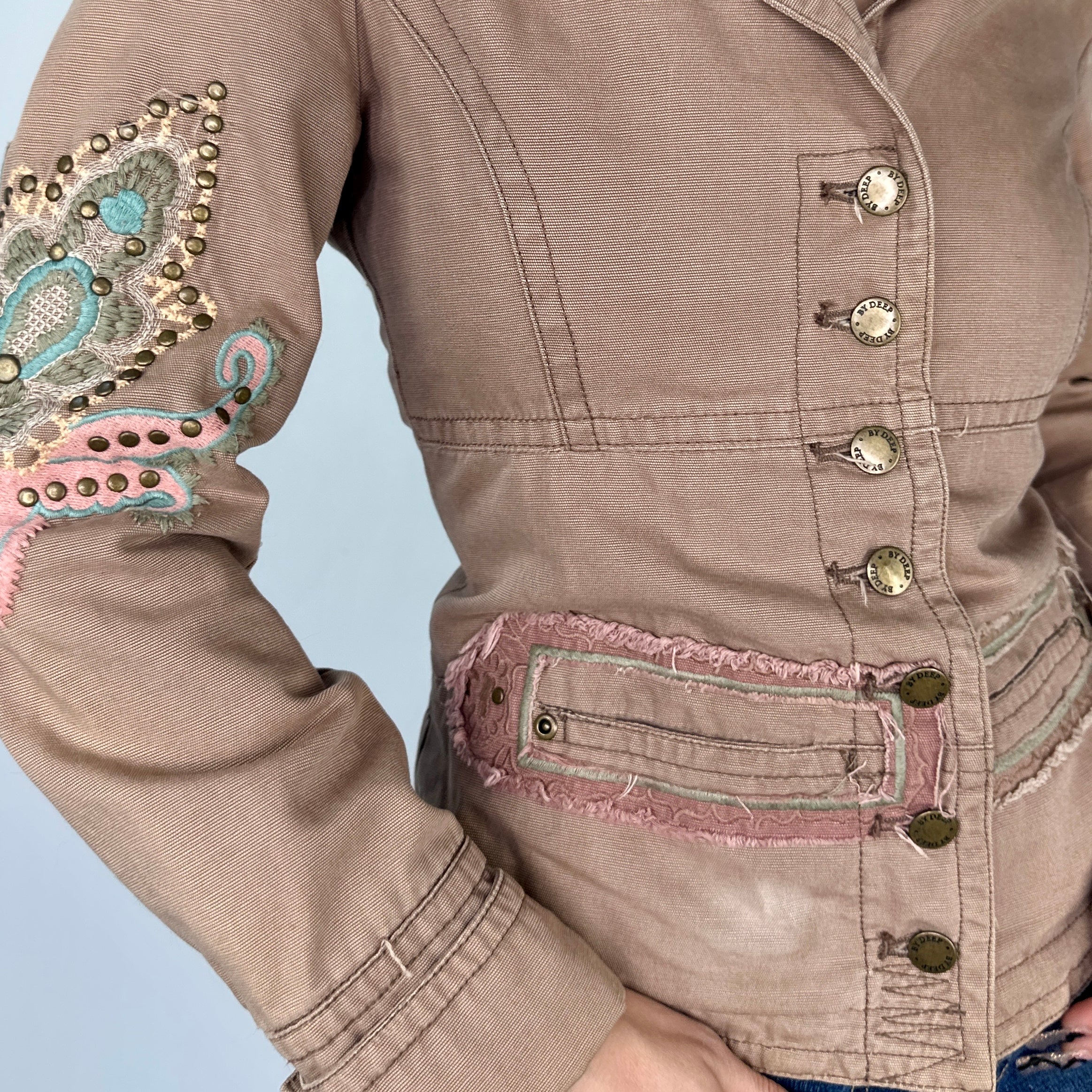Embroidered Canvas Military Jacket (S/M)