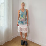 Vintage Blue Patchwork Mesh Top (S)