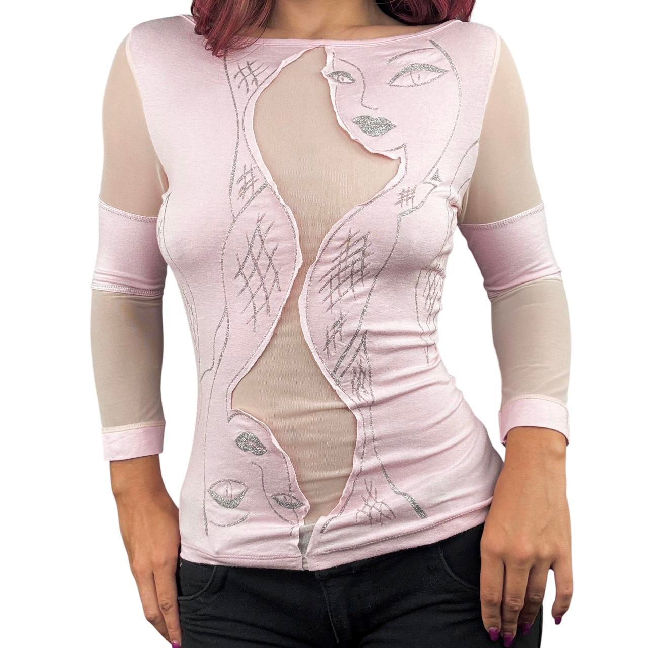 Vintage Mesh Cutout Graphic Long Sleeve (M)