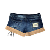 J-Fashion Fur Trim Denim Mini Shorts (M)