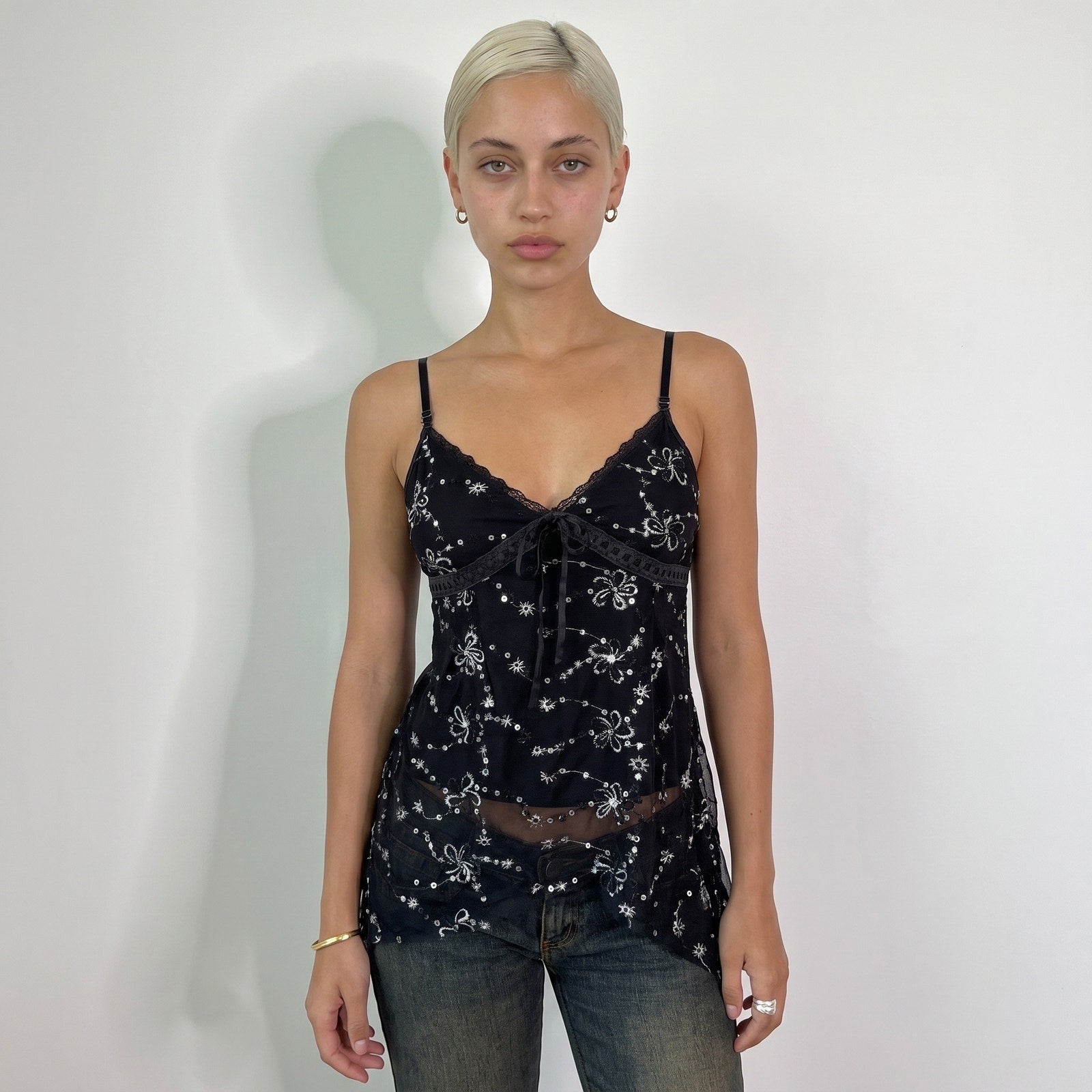 Vintage Black Embroidered Sequin Cami (S)