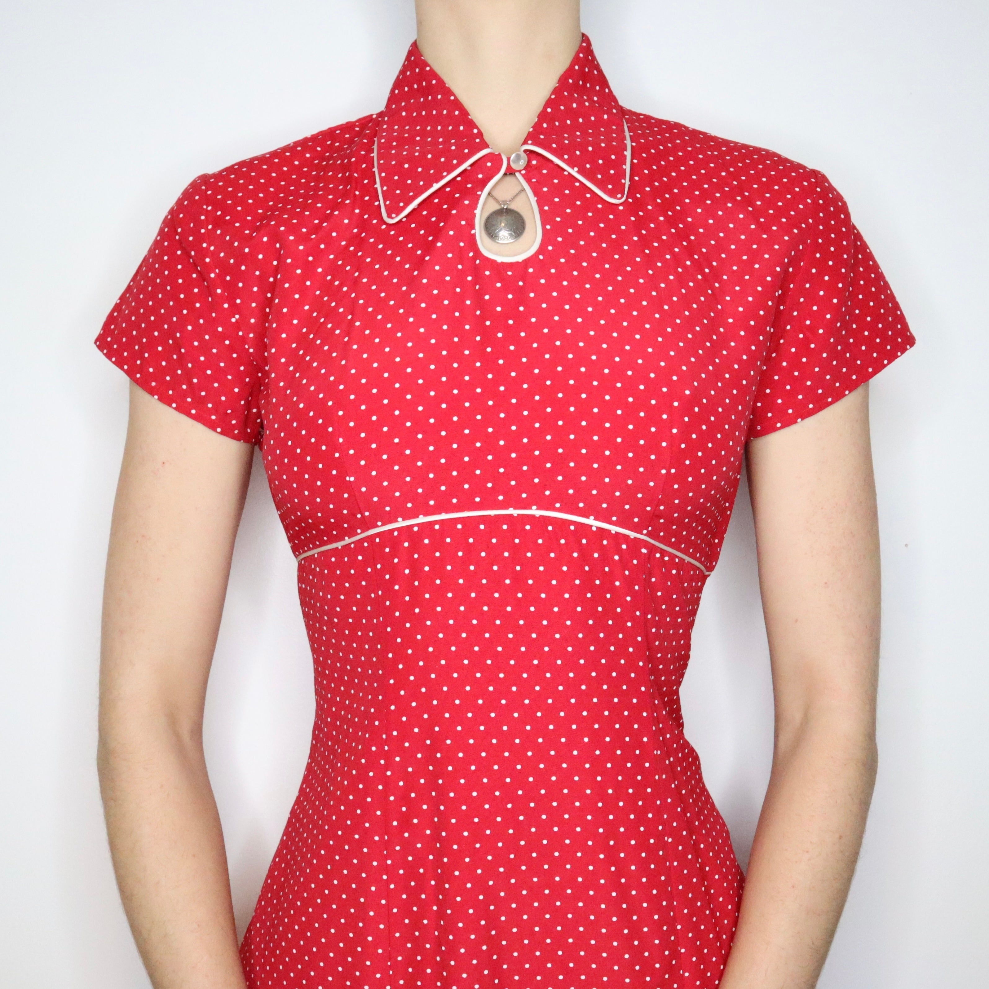 90s Red Polka Dot Maxi Dress (S)