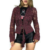 Burgundy Crochet Tie Front Cardigan (M)