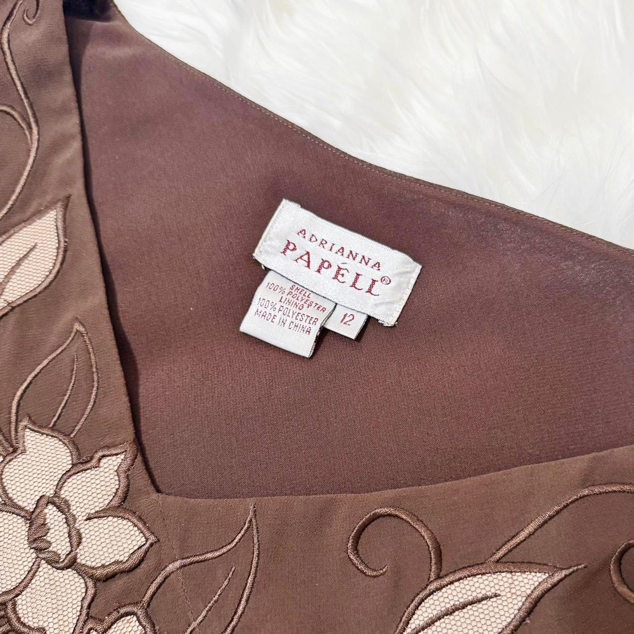 2000s Chocolate Chiffon Midi Skirt Set (L/XL)