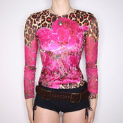 90s Pink Orchid Graphic Long Sleeve Top (M)