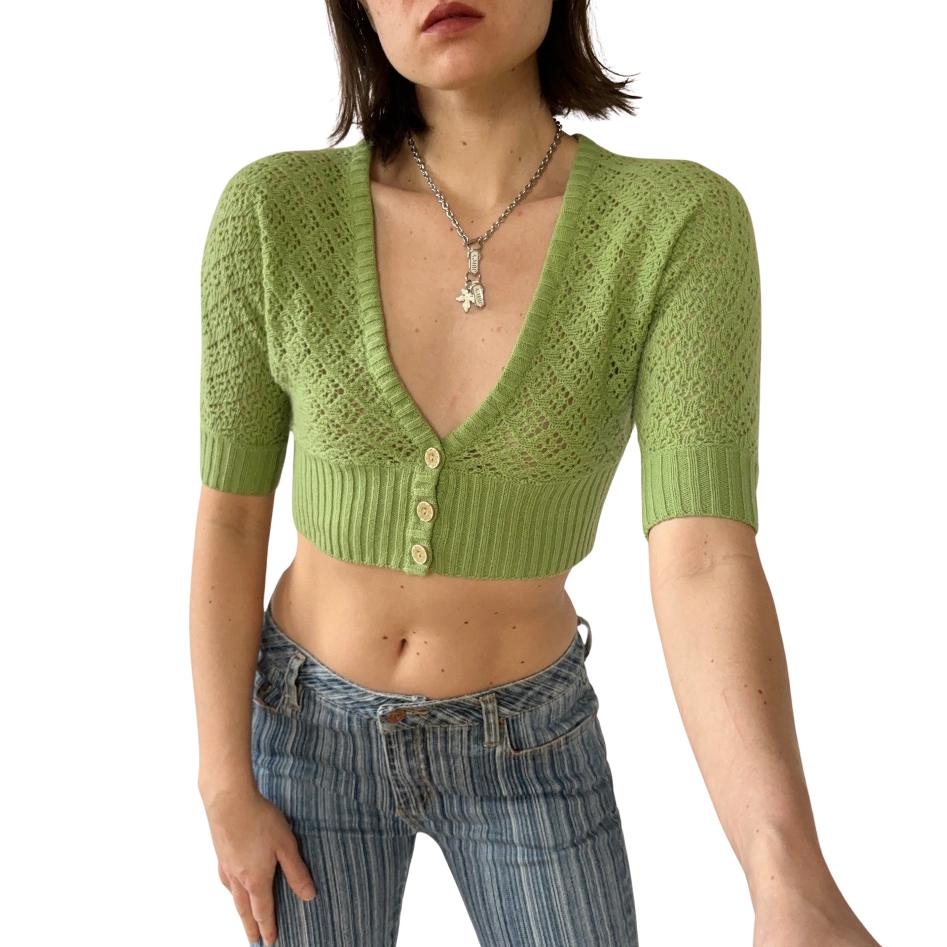 Y2K Pistachio Knit Crop (S)