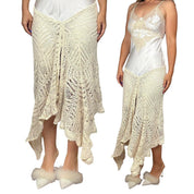 Upcycled Antique Silk & Crochet Dress (S)