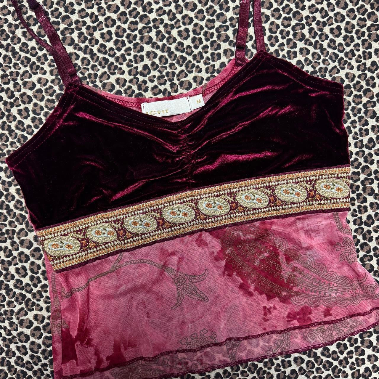 Y2K Vampy Burgundy Velvet & Mesh Cami (M)