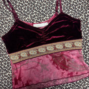 Y2K Vampy Burgundy Velvet & Mesh Cami (M)