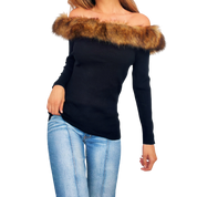 Faux Fur Off The Shoulder Sweater (M)