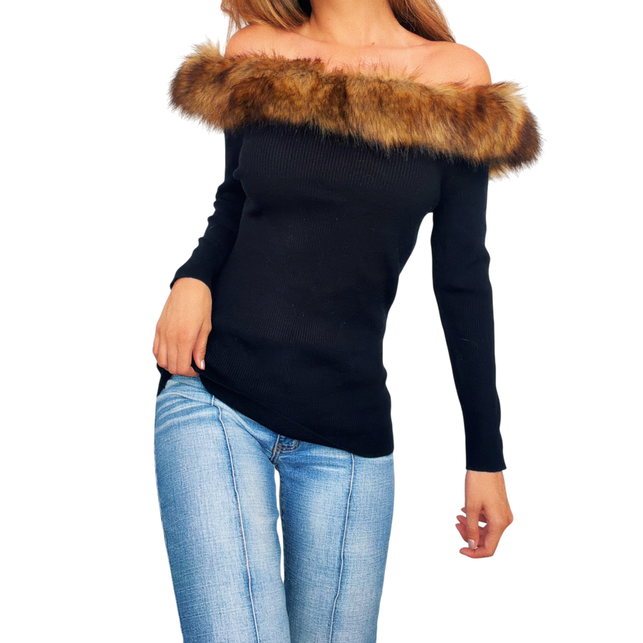 Faux Fur Off The Shoulder Sweater (M)