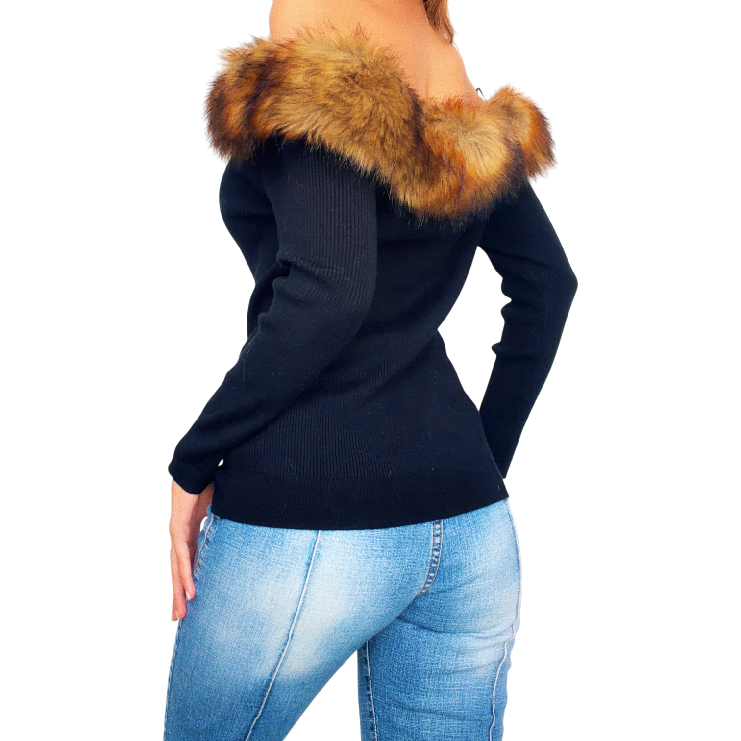 Faux Fur Off The Shoulder Sweater (M)