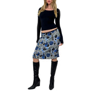 90s Geometric-Print Slinky Midi Skirt (S)