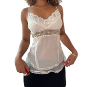 Vintage Ivory Silk Lace Beaded Mesh Cami (S/M)
