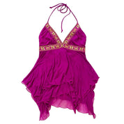 Y2K Bebe Fuchsia Silk Halter Top (M)