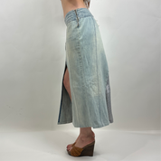 2000s Low Rise Slitted Denim Maxi Skirt (S)