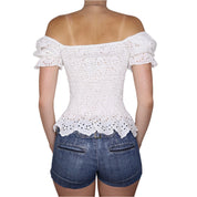 Y2K Italian White Eyelet Lace Top (S)