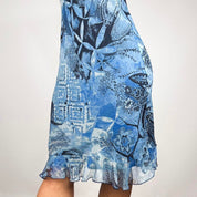 Vintage Silk Abstract Print Midi Dress (S)