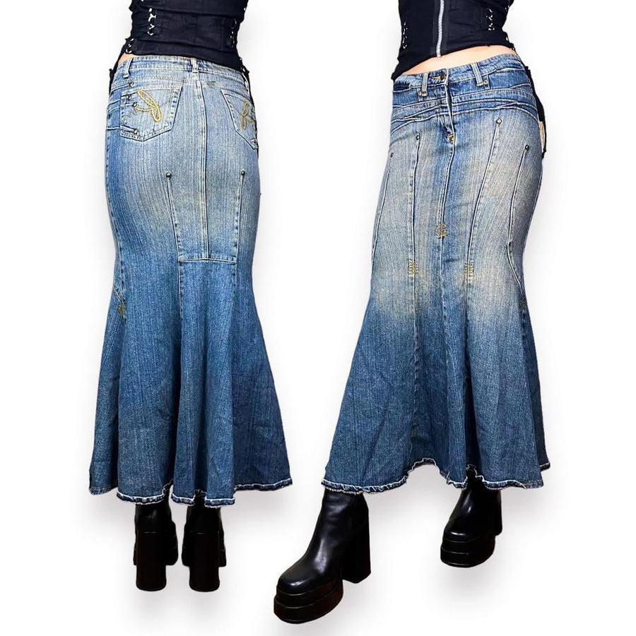 2000s Lacy Red Denim Skirt (XL)