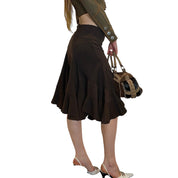 90s Clockhouse Brown Peplum Floaty Midi Skirt (S/M)