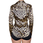 Y2K Leopard Print Satin Button Up (M)