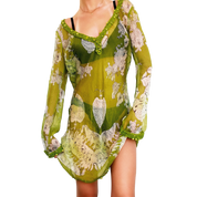 Sheer Silk Lime Green Mini Dress (S)