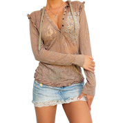 Pepe Sheer Rhinestone Hoodie Top (S)