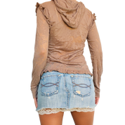 Pepe Sheer Rhinestone Hoodie Top (S)